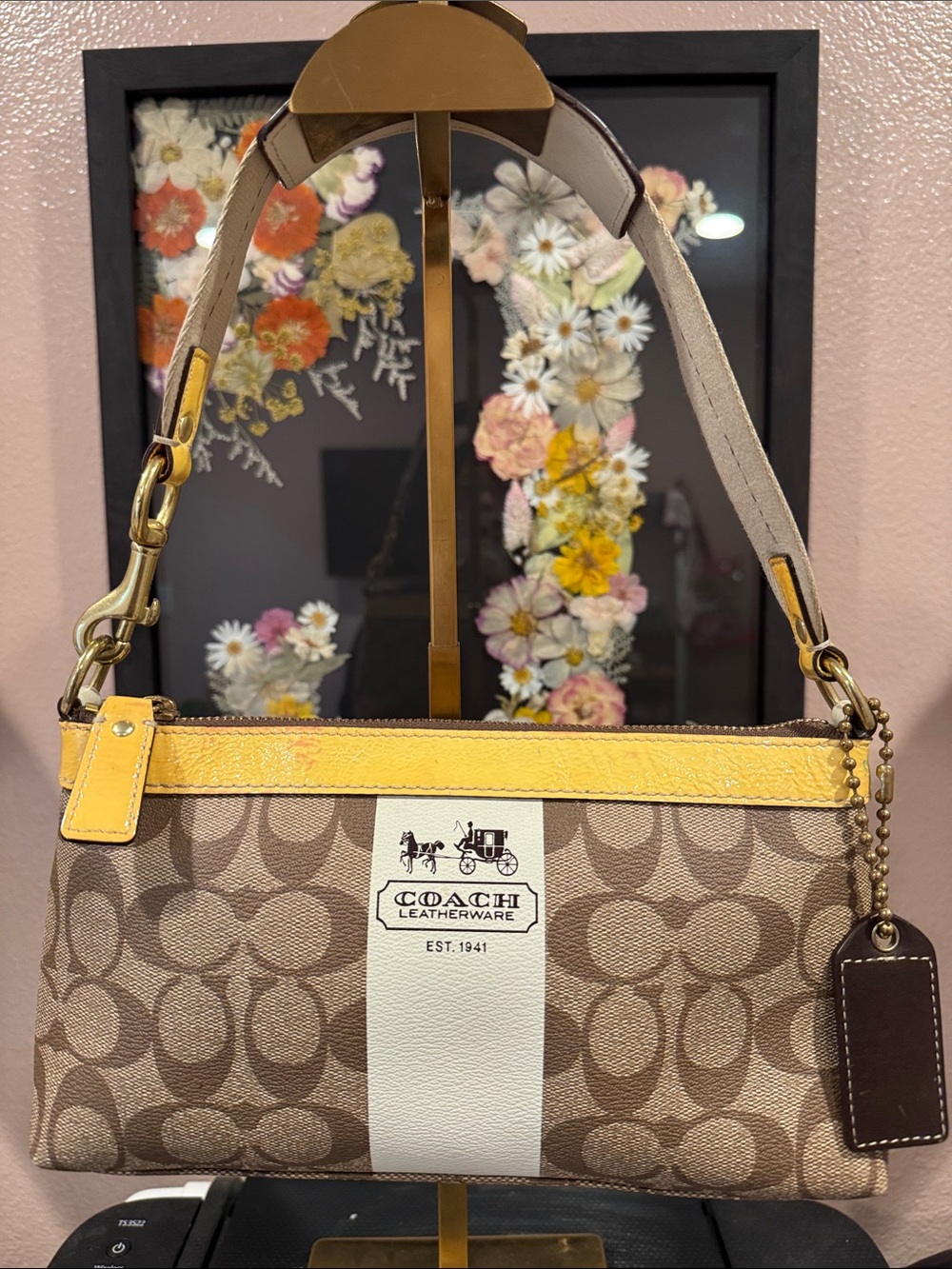 Coach 2007 Heritage Stripe Shoulder Bag with Yellow Trim